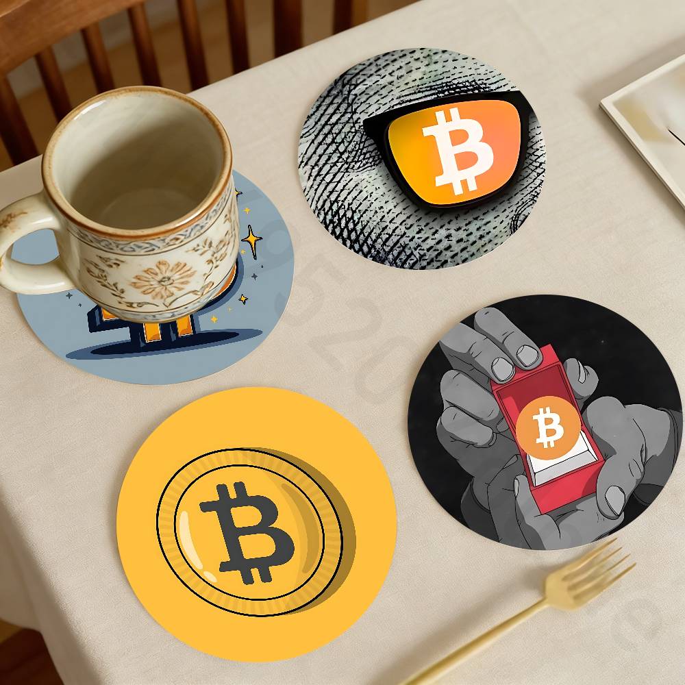 Bar Mat Rubber - Bitcoin Cryptocurrency Btc Tatakan Gelas Kayu