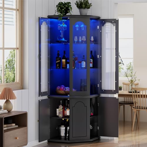 Home Bar Shelves - Lemari Bar Sudut dengan Lampu LED,