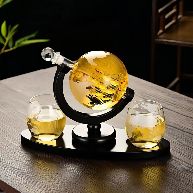 Home Bar Stand - Set Dekanter Anggur Globe Dekoratif, Karaf
