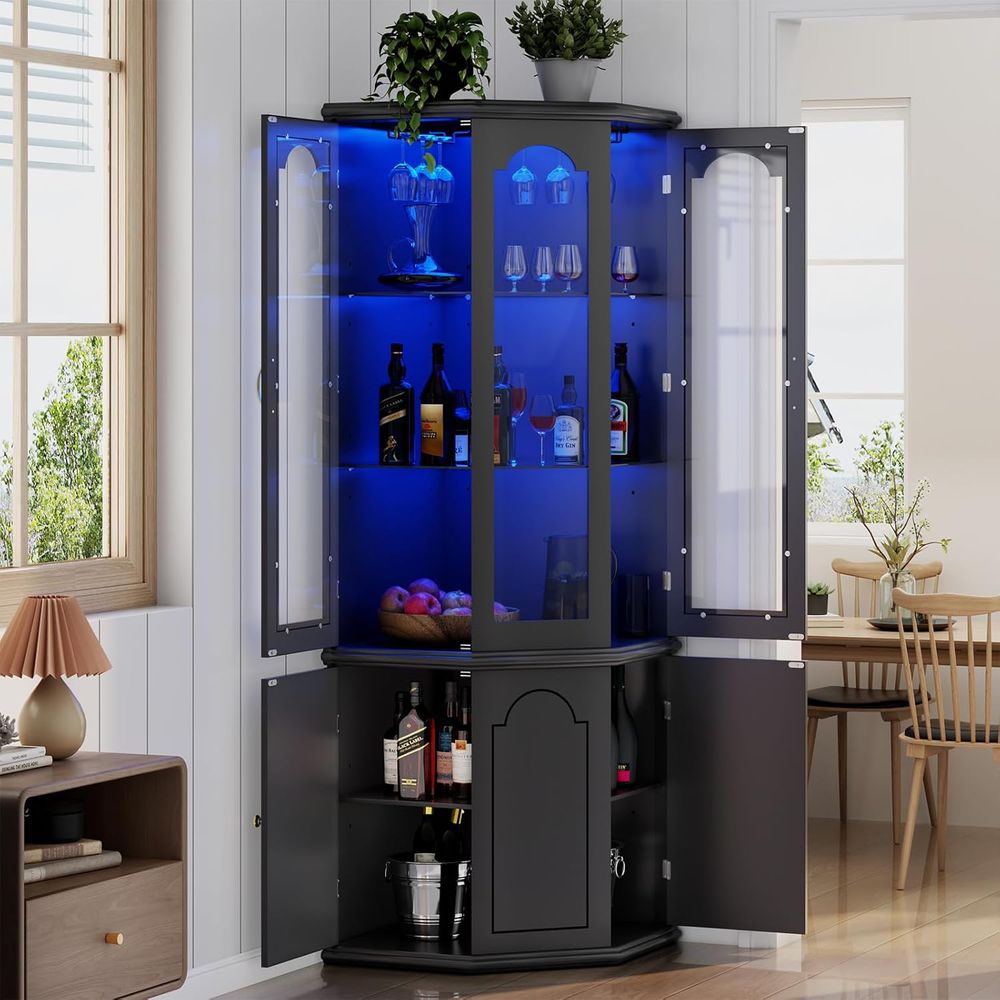Home Bar Shelves - Kabinet Bar Berlampu dengan Pintu Kaca